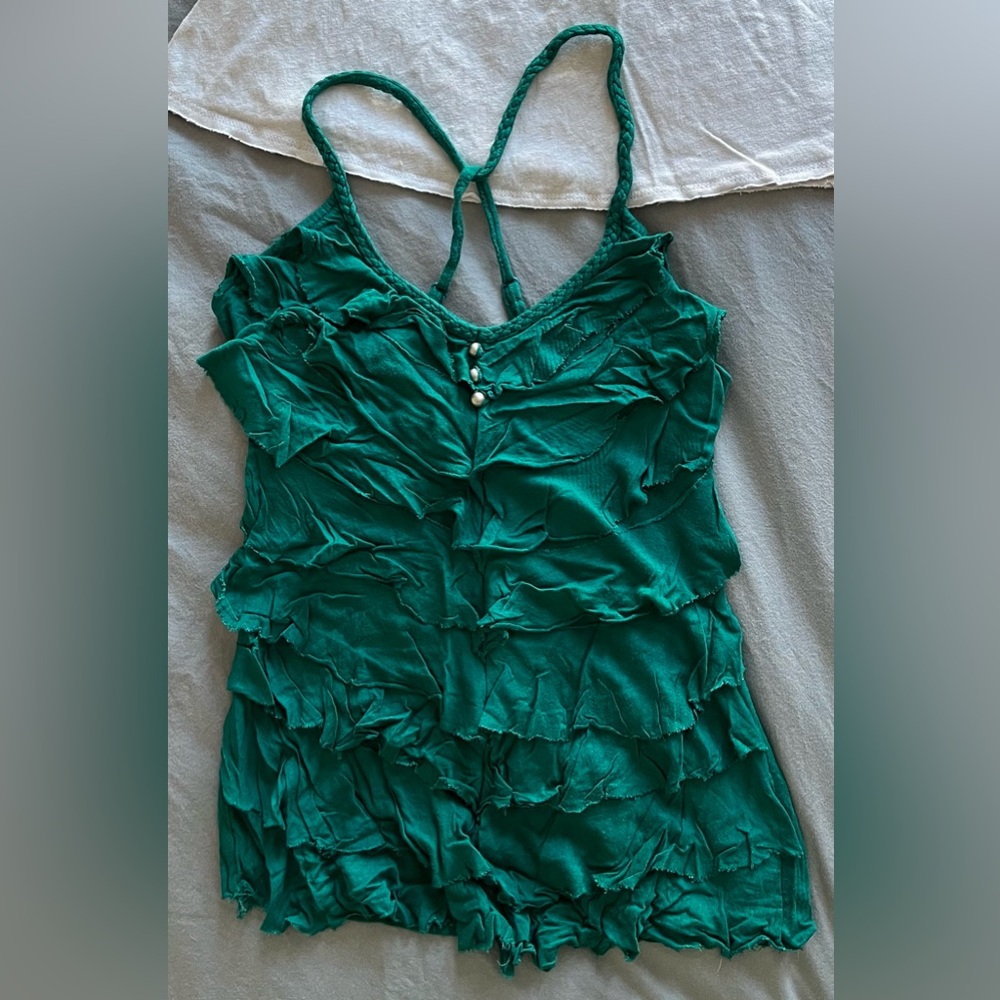 PRE-OWNED ‘Plastic’ Green Ruffled Sleeveless Top | M